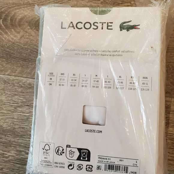 Lacoste Men's White Essentials v-neck undershirts L or XXL NWT - Picture 3 of 4